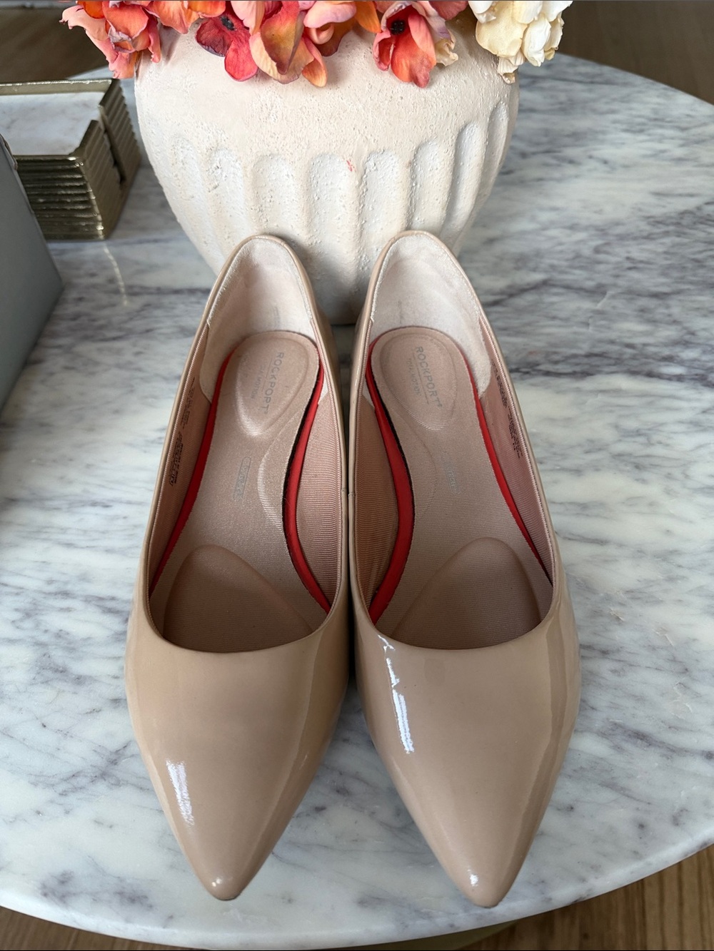 Rockport Beige Patent Pointed-Toe Flats